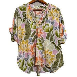 Ivy Jane Women's Top S / M Tropical Floral Colorful Beach Vacation Boho Hippie